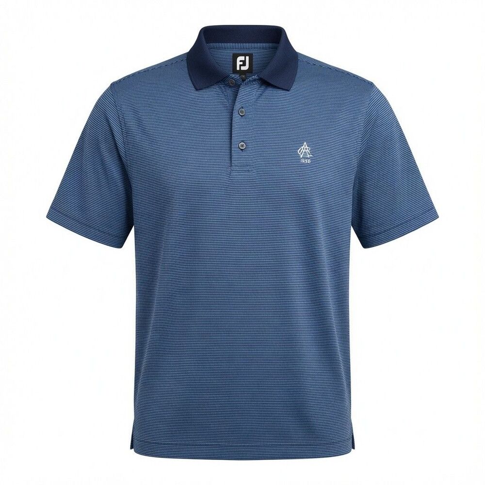 FootJoy Atlanta Athletic Club Polo Shirt Mens L Blue Navy Stripe S/Slv 1898 Logo